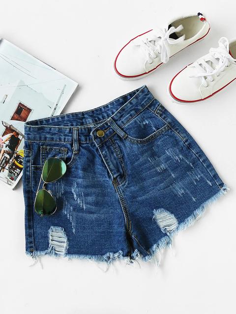 Ripped Frayed Hem Denim Shorts