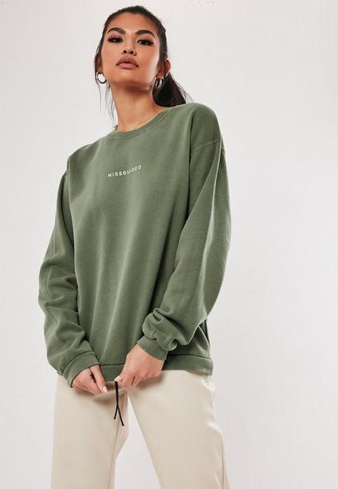 Green missguided slogan washed sweatshirt new arrivals