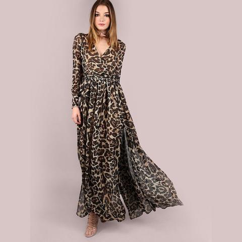 Vestito Croce Maxi Chiffon Stampa Leopardo