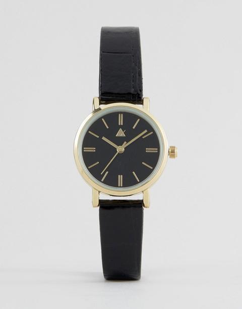 Reloj Pequeño Y Elegante Con Correa De Cocodrilo En Charol Negro De Asos