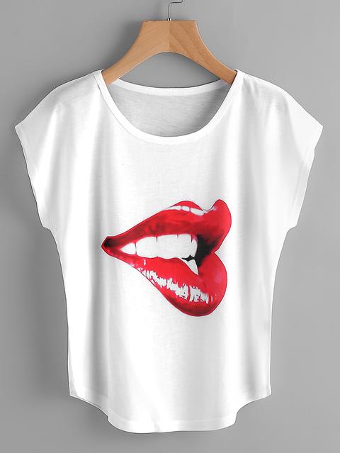 T-shirt Con Disegno Labbra