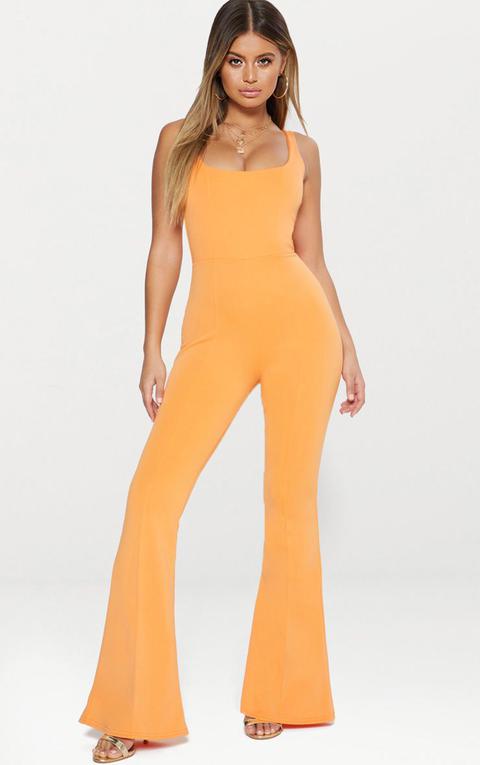 Orange Square Neck Seam Detail Jumpsuit, Orange