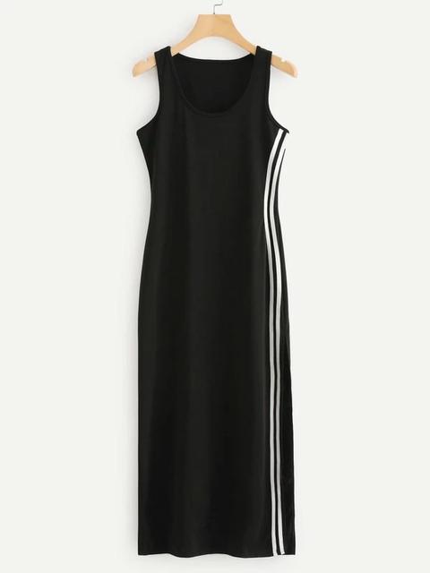 Vestido De Lado Con Cinta De Rayas