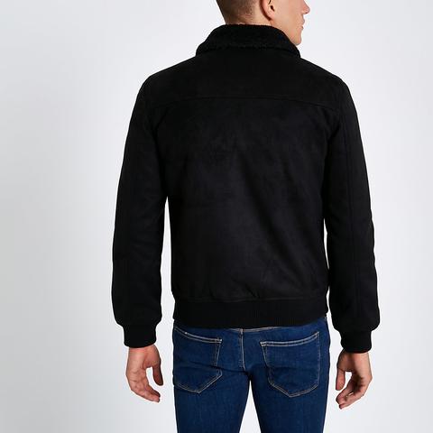 black faux suede borg collar jacket