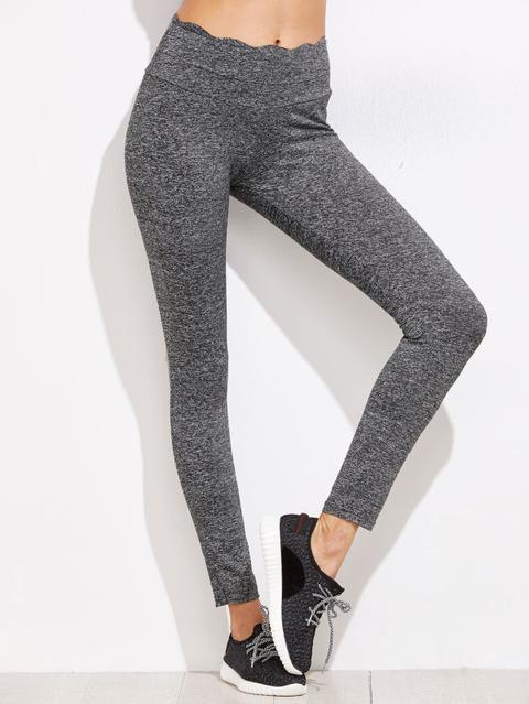 Leggins Con Cintura Alta Y Ribete Festoneado - Gris