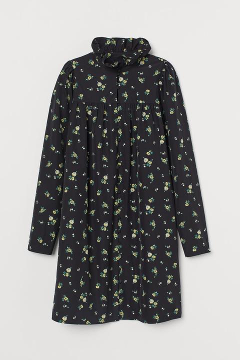 Frill-collared Dress - Black