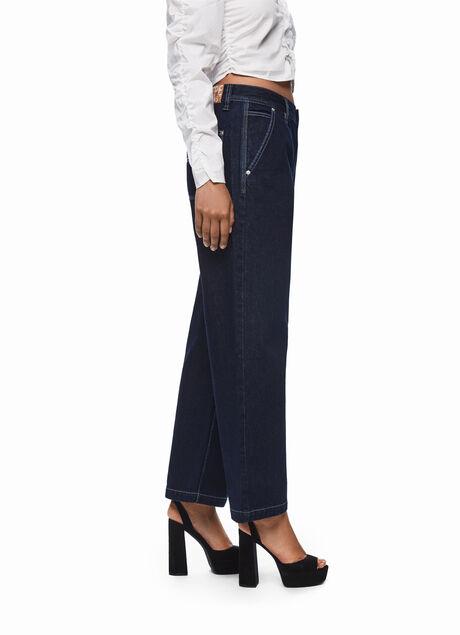 raw denim utility wide leg jeans
