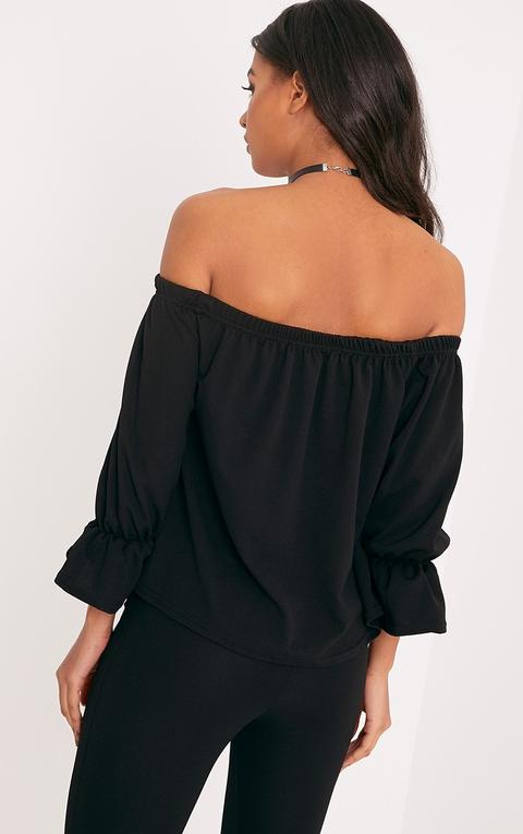 Evalyn Black Bardot Frill Sleeve Top