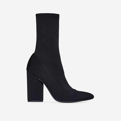 Jameson Block Heel Sock Boot In Black Lycra, Black