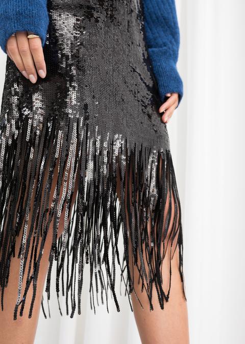 Sequin Fringe Pencil Skirt