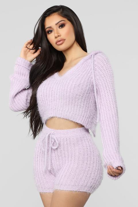 Fuzzy Frenzy Hoodie Set - Lavender