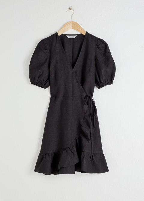 Puff Sleeve Wrap Mini Dress