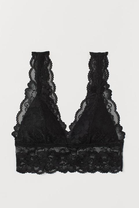 Bralette De Encaje Acolchado - Negro