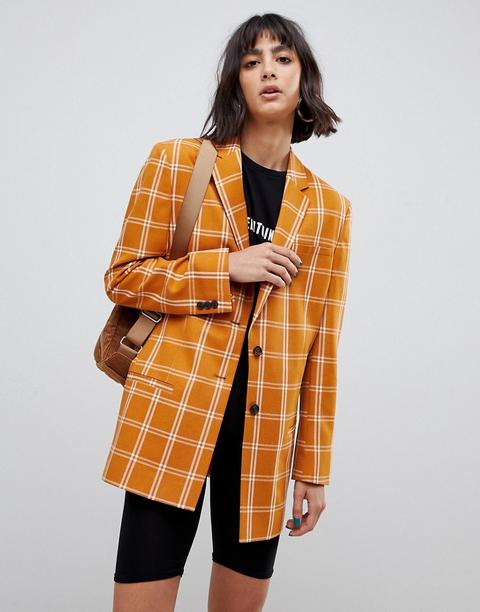 Asos Design - Blazer Stile Maschile Senape A Quadri - Multicolore