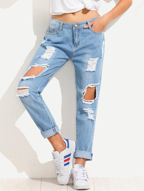 Jeans Fidanzato Strappati Blu