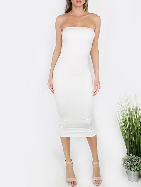 White Bandeau Sheath Basic Dress