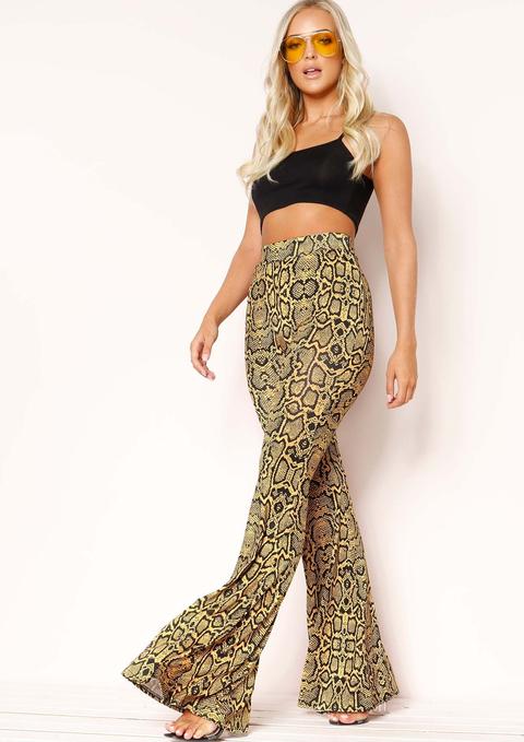 Kendal Yellow Snake Print Flare Trousers