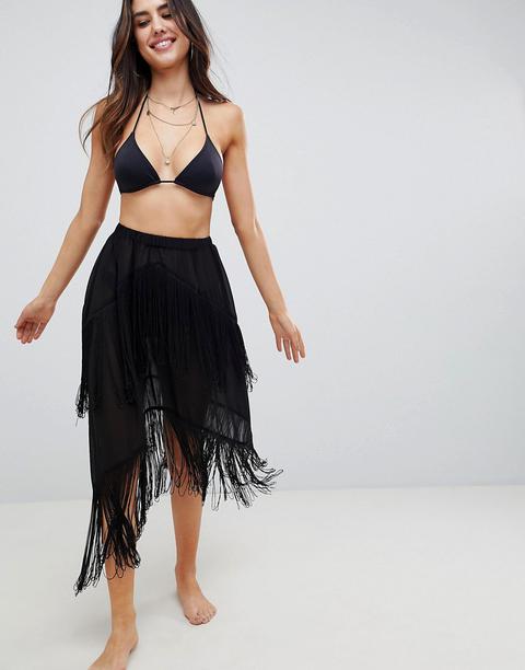 Asos Design - Pareo Da Spiaggia Con Strato Sfrangiato - Nero