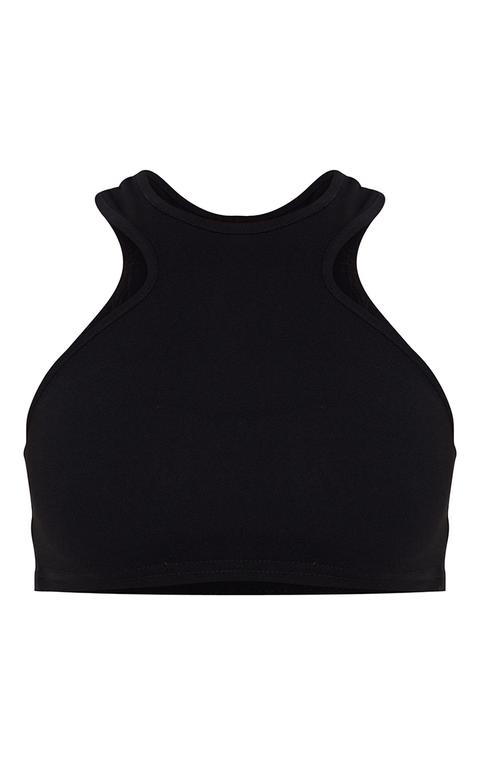 Black Crepe Racer Neck Crop Top