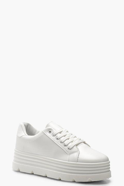 Womens Cleated Platform Sneakers - White - 8