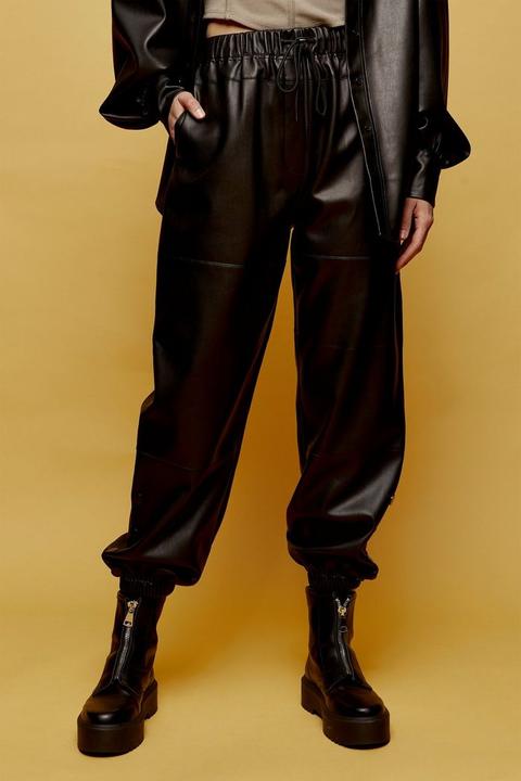 Petite Black Pu Leather Look Joggers