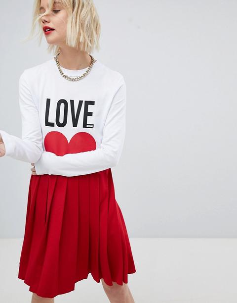 Love Moschino - Vestitino T-shirt Con Logo E Gonna A Pieghe - Rosso