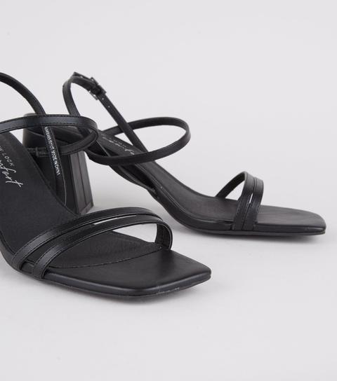 Black Leather-look Flared Mid Heel Sandals New Look Vegan