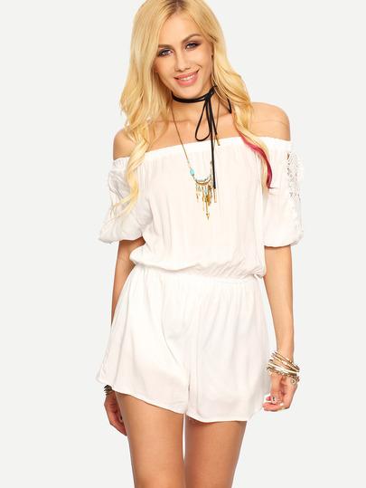 Jumpsuit Camicetta Pagliaccetto Spalle Scoperte Pizzo Inserito Bianco