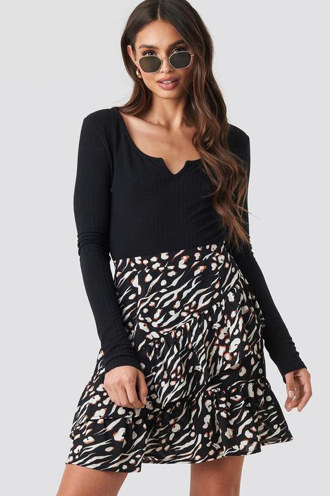 Mini Printed Flounce Skirt Schwarz