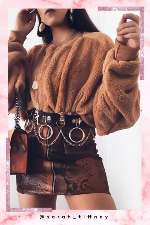 Tia Camel Teddy Batwing Cropped Jumper