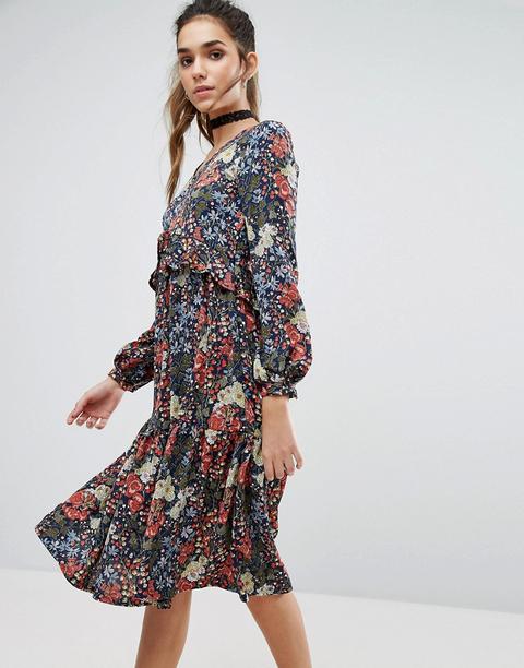 Boohoo - Vestito Svasato A Fiori - Multicolore