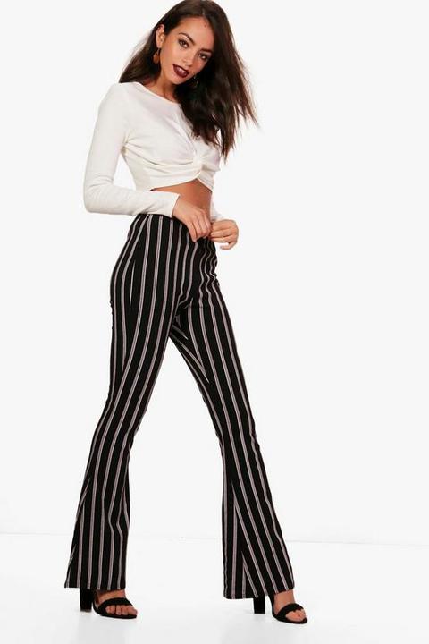 Mono Stripe Crepe Skinny Flare