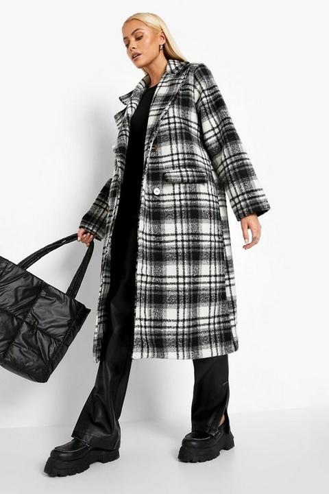 Womens Oversized Collar Wool Look Coat - Black - 12, Black