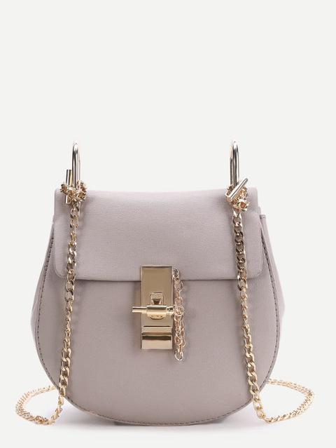 Pink Flap Saddle Pu Bag With Chain