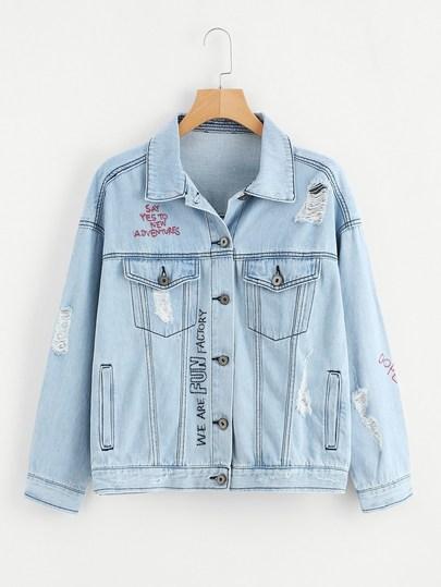 Giacca In Denim Con Cucitura A Ricamo A Lettera