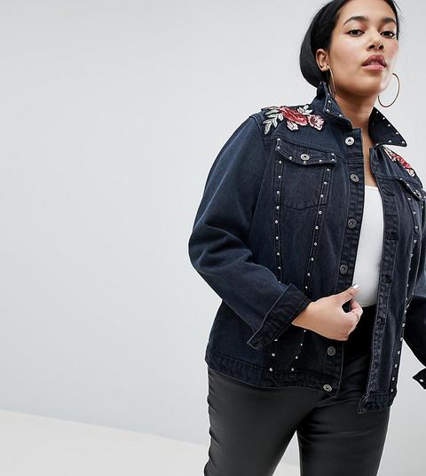Chaqueta Girlfriend Con Tachuelas Y Bordado De Rosa De Liquor N Poker Plus
