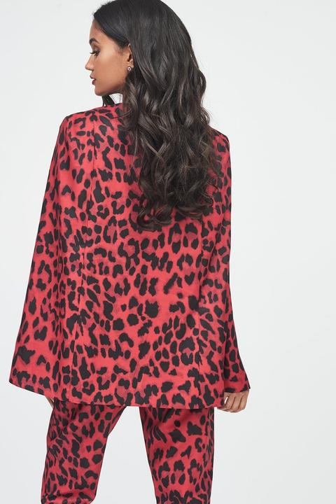 Pleated Waistband Tapered Trouser In Red Leopard