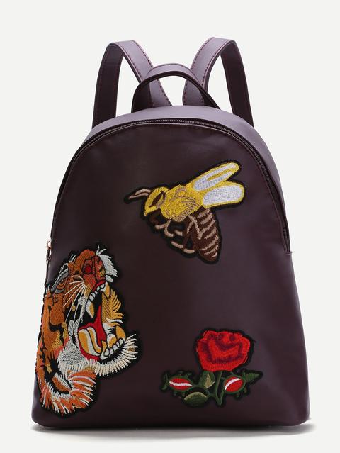 Mochila De Pu Con Bordado Burdeos