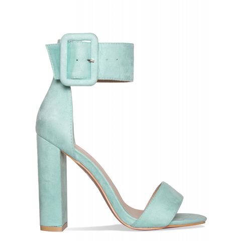 Heidi Mint Suede Buckle Strap Block Heels