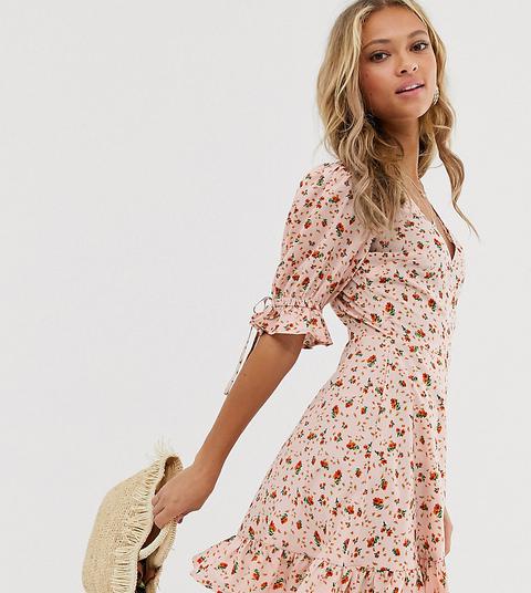 Wednesday's Girl Wrap Mini Dress With Tie Sleeve In Ditsy Floral-pink