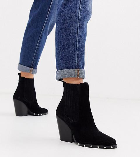 Botas Estilo Oeste De Ante Con Tacón Con Tachuelas En Negro Relative De Asos Design Wide Fit