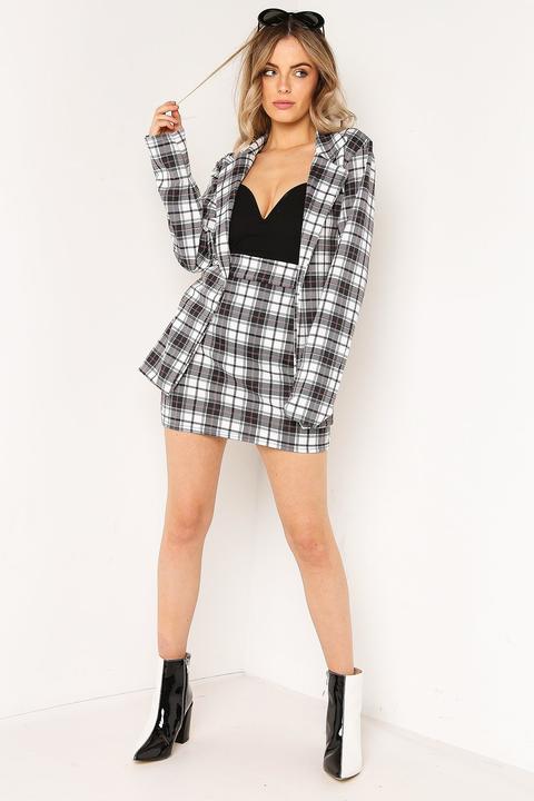 Black Tartan Longline Blazer