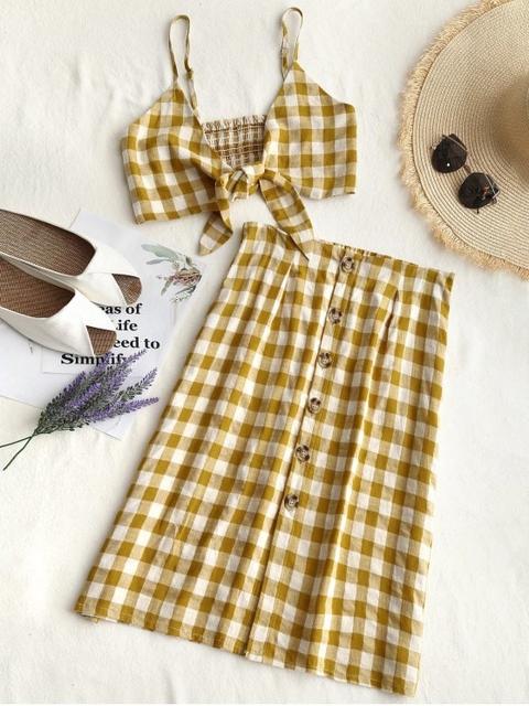 Checked Crop Cami Top And Skirt Set