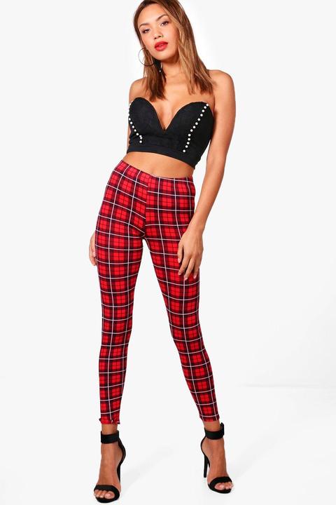 Holly Red Tartan Check Basic Jersey Leggings