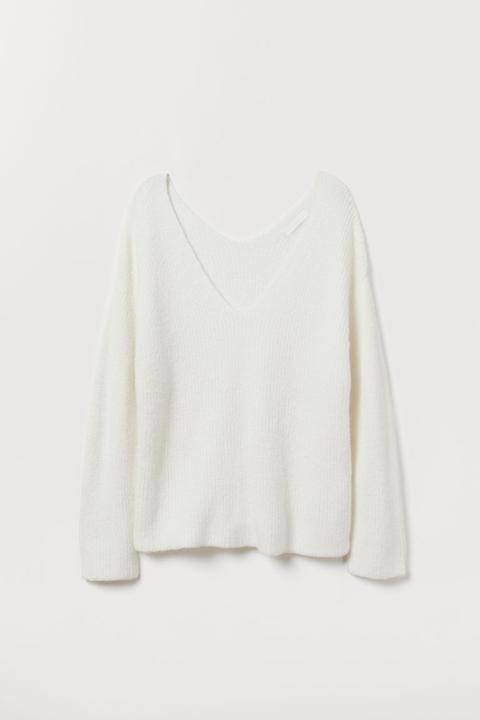 H & M - Pullover Con Scollo A V - Bianco