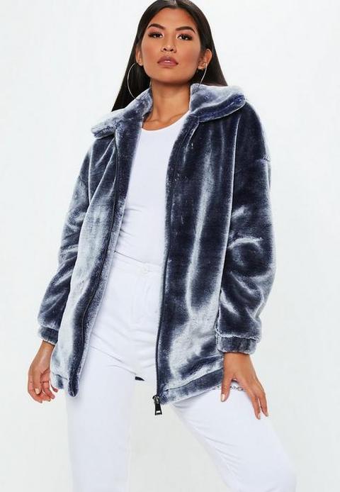 Navy Oversized Faux Fur Jacket, Navy