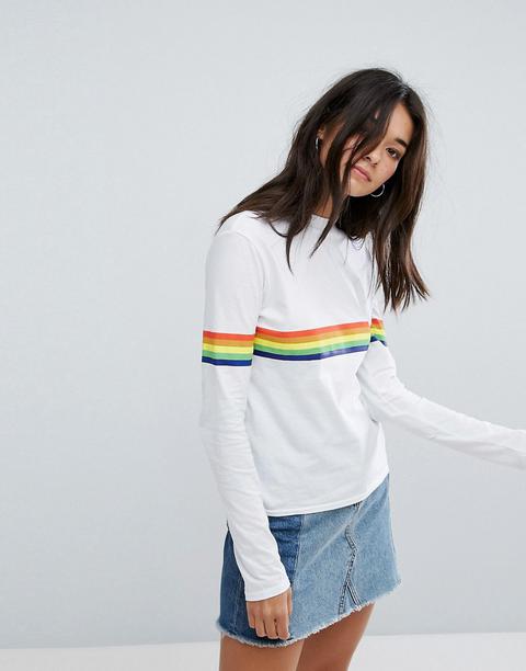 Daisy Street - Maglia Boyfriend A Maniche Lunghe Con Righe Arcobaleno - Bianco