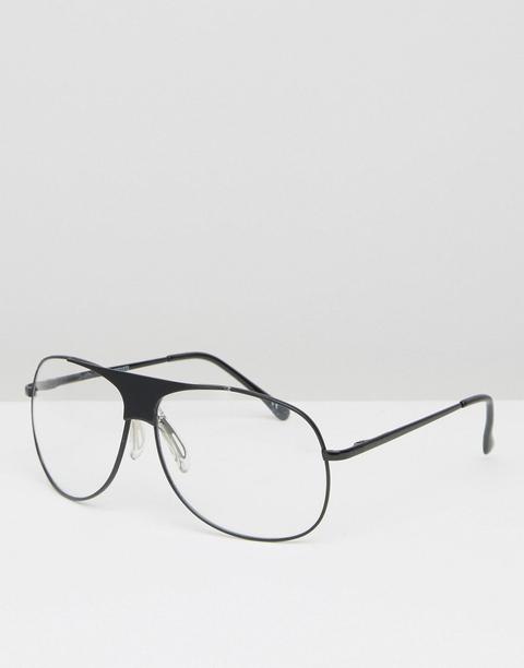 Gafas De Aviador De Metal Negro Con Lentes Transparentes Y Diseño Extragrande Geeky De Asos