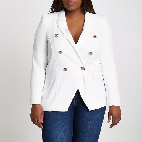 Plus – Weißer, Zweireihiger Blazer