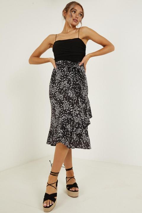 Black & White Floral Print Skirt